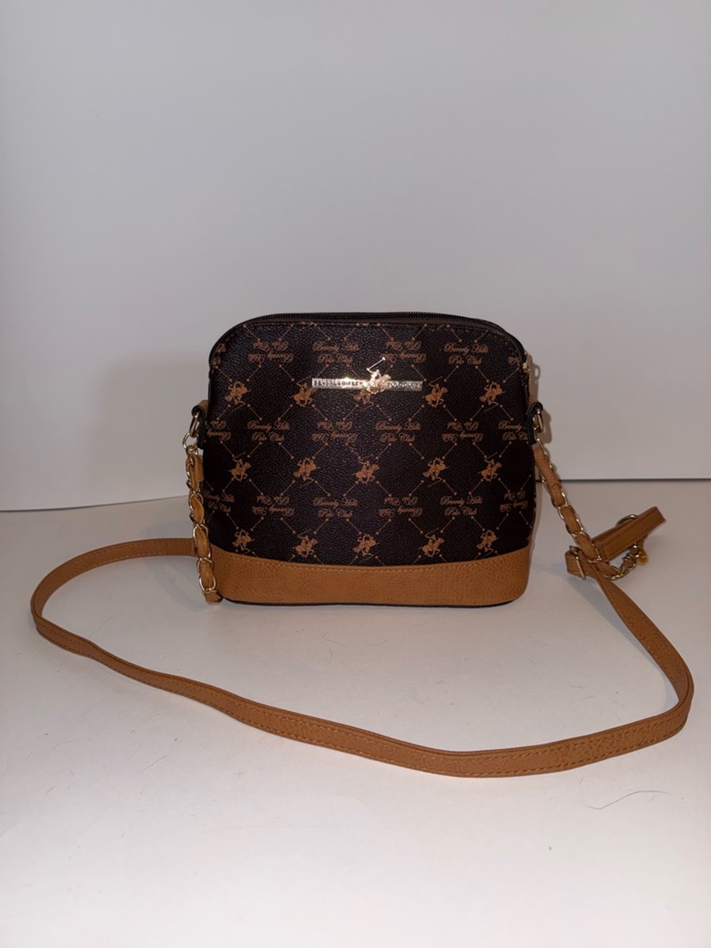 Beverly Hills Polo Club Brown Logo Crossbody with Tan Trim
